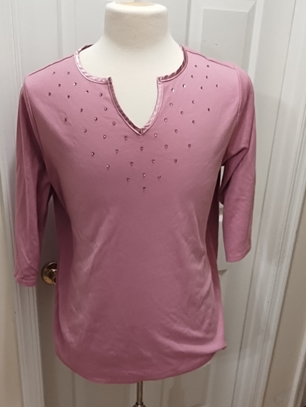 Women’s Pink Embellished V-Neck Top